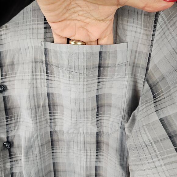 Tommy Bahama Gray Plaid Silk Cotton Blend Long Sleeve Button Up Shirt Men's XL - Picture 6 of 14